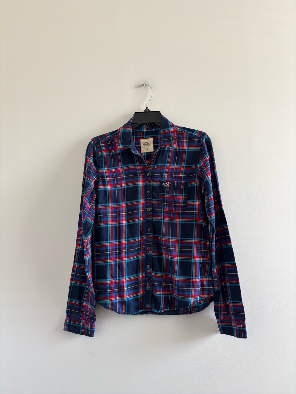 Y2K Vintage Hollister Button Up Top Blue Plaid Cotton Womens M Preppy Academia